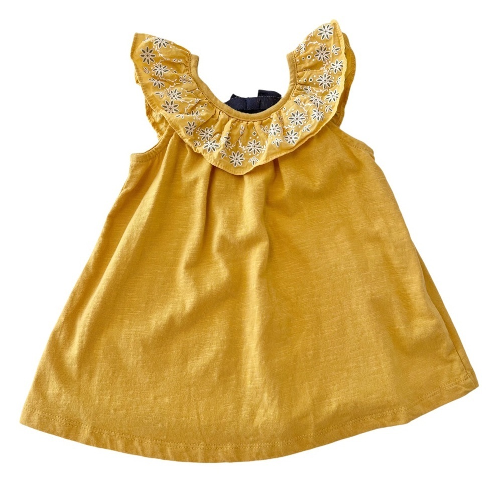Savannah Kids Mustard Yellow Floral Ruffle Tank Top with Bow in Back | Girls 24M - Picture 3 of 7
